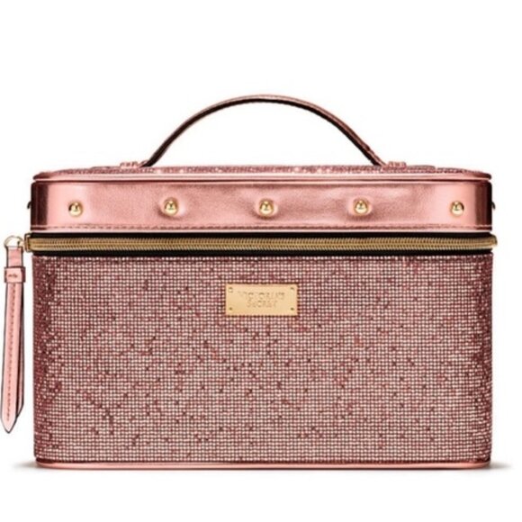 VINTAGE RARE VICTORIA’S SECRET PINK SEQUIN VANITY MAKEUP TRAIN CASE BAG TRAVEL - Picture 4 of 14